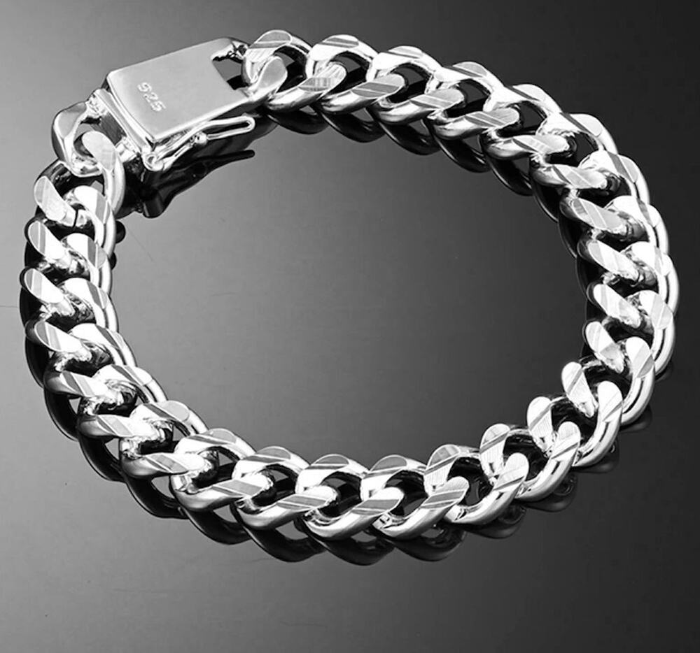 Mens Solid Stainless Steel 10mm Cuban Link Bracelet Silver Curb Miami 8"
